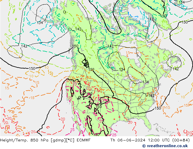 Yükseklik/Sıc. 850 hPa ECMWF Per 06.06.2024 12 UTC