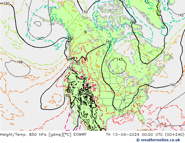 Hoogte/Temp. 850 hPa ECMWF do 13.06.2024 00 UTC