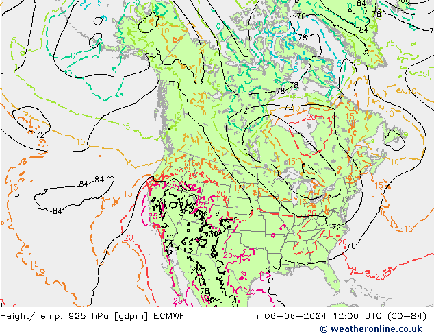 Height/Temp. 925 hPa ECMWF Th 06.06.2024 12 UTC