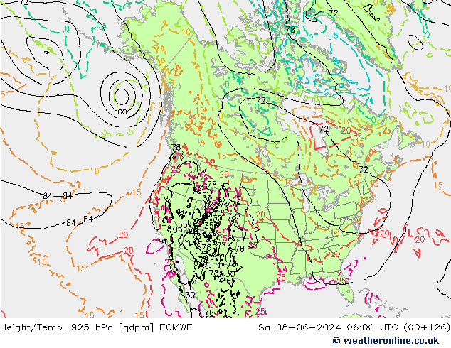 Height/Temp. 925 hPa ECMWF sab 08.06.2024 06 UTC