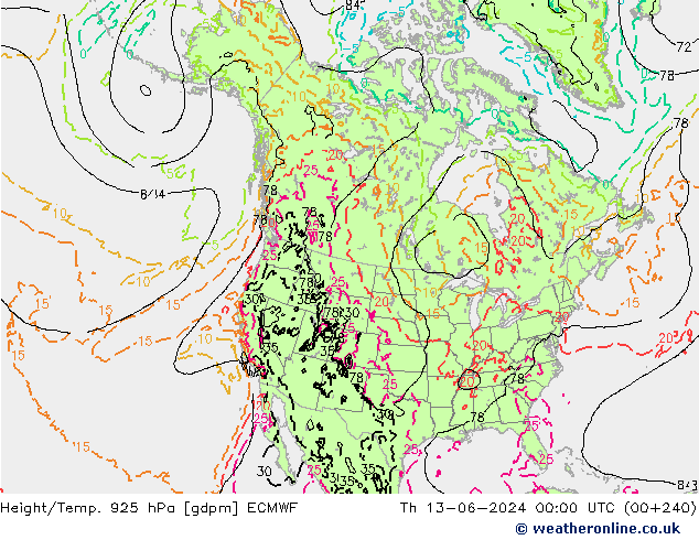Yükseklik/Sıc. 925 hPa ECMWF Per 13.06.2024 00 UTC