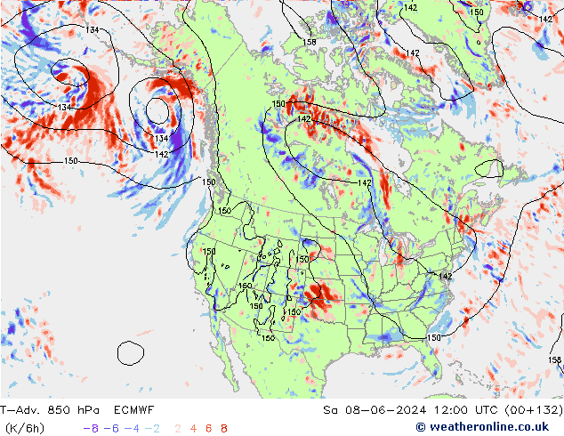 T-Adv. 850 hPa ECMWF Sa 08.06.2024 12 UTC