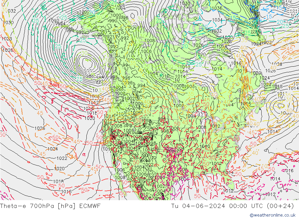 Theta-e 700гПа ECMWF вт 04.06.2024 00 UTC