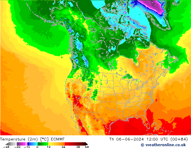 Temperatura (2m) ECMWF jue 06.06.2024 12 UTC