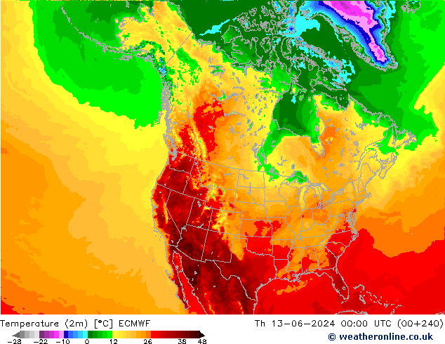 Temperaturkarte (2m) ECMWF Do 13.06.2024 00 UTC