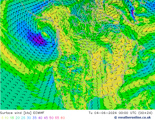 Surface wind ECMWF Út 04.06.2024 00 UTC