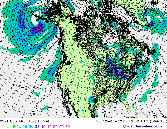 Viento 850 hPa ECMWF lun 10.06.2024 12 UTC