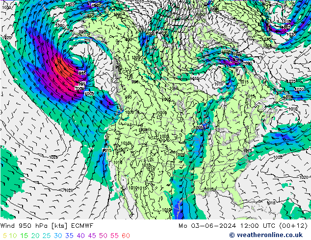 ветер 950 гПа ECMWF пн 03.06.2024 12 UTC