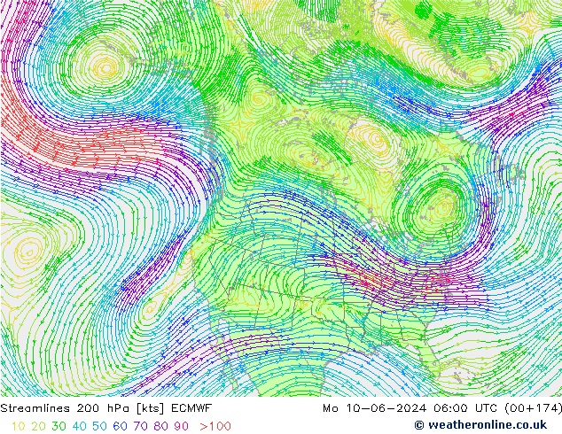 Stroomlijn 200 hPa ECMWF ma 10.06.2024 06 UTC