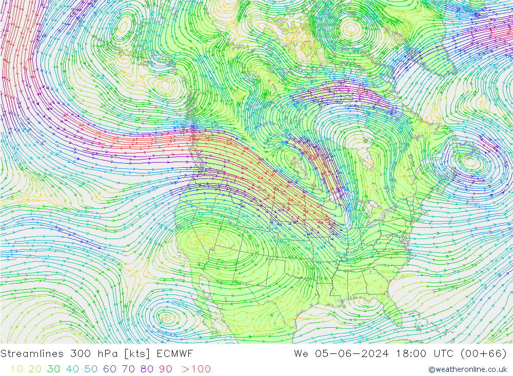 Stromlinien 300 hPa ECMWF Mi 05.06.2024 18 UTC