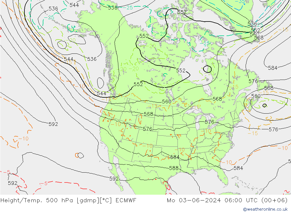 Z500/Rain (+SLP)/Z850 ECMWF Mo 03.06.2024 06 UTC