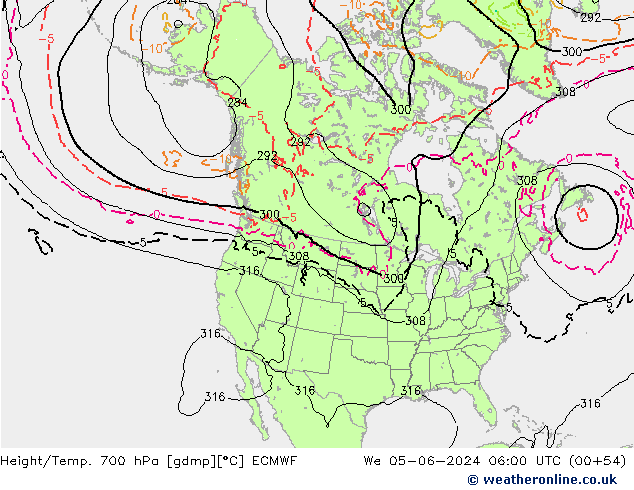 Hoogte/Temp. 700 hPa ECMWF wo 05.06.2024 06 UTC