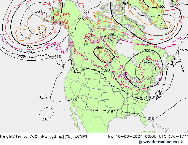 Height/Temp. 700 hPa ECMWF Po 10.06.2024 06 UTC