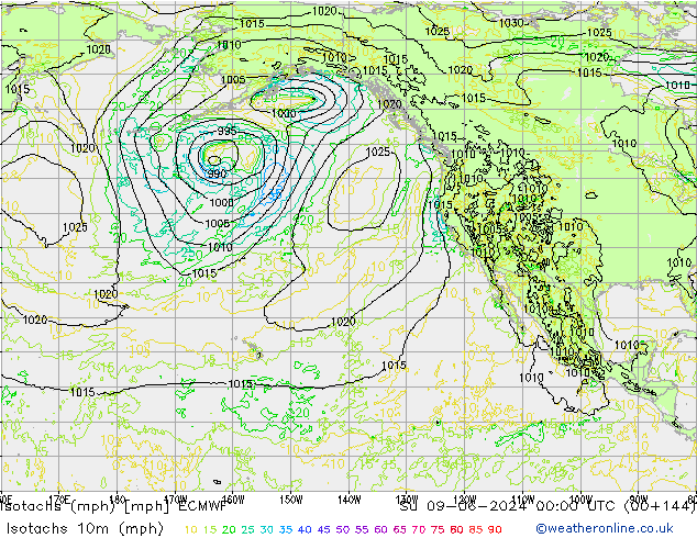 Izotacha (mph) ECMWF nie. 09.06.2024 00 UTC