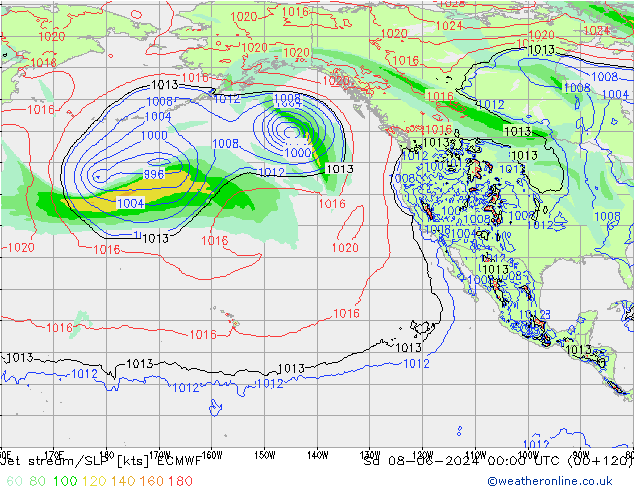 Straalstroom/SLP ECMWF za 08.06.2024 00 UTC