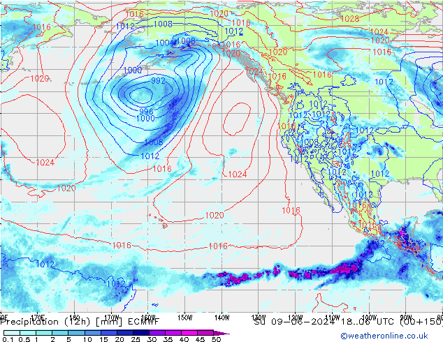 Precipitación (12h) ECMWF dom 09.06.2024 06 UTC
