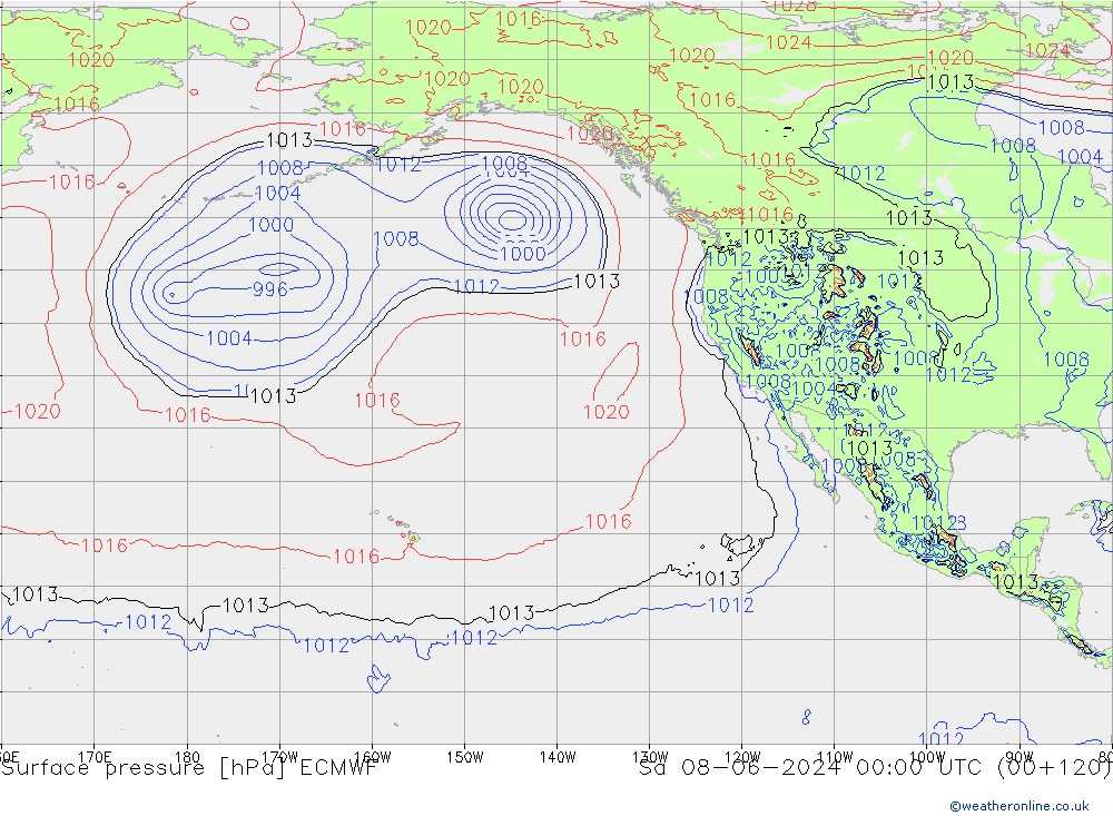 Surface pressure ECMWF Sa 08.06.2024 00 UTC