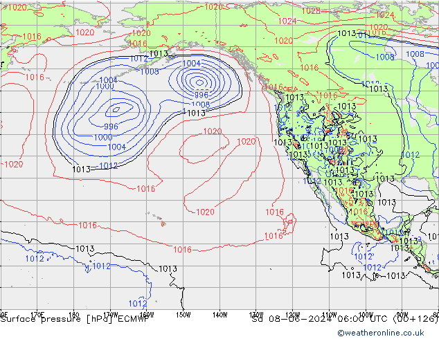 pressão do solo ECMWF Sáb 08.06.2024 06 UTC