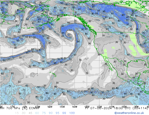 RH 700 hPa ECMWF Pá 07.06.2024 18 UTC