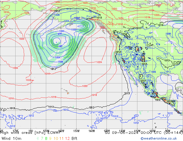 High wind areas ECMWF dom 09.06.2024 00 UTC