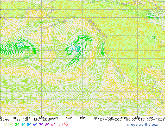 Streamlines 10m ECMWF Fr 07.06.2024 06 UTC