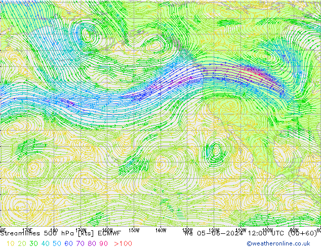 Streamlines 500 hPa ECMWF We 05.06.2024 12 UTC