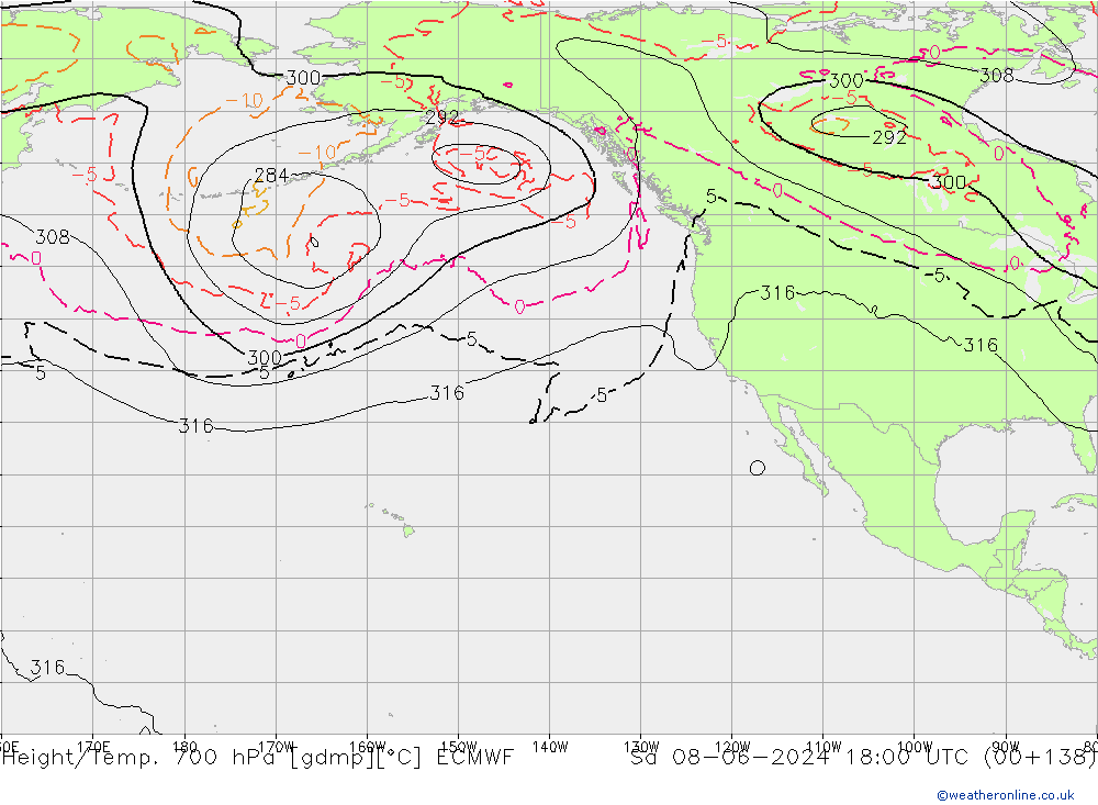 Height/Temp. 700 hPa ECMWF Sa 08.06.2024 18 UTC