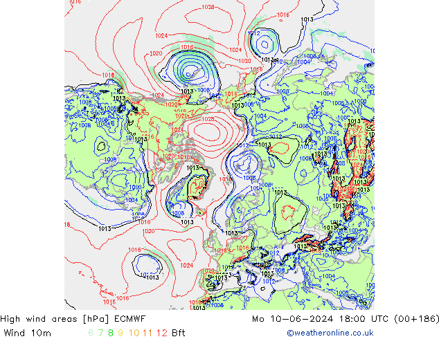 High wind areas ECMWF lun 10.06.2024 18 UTC