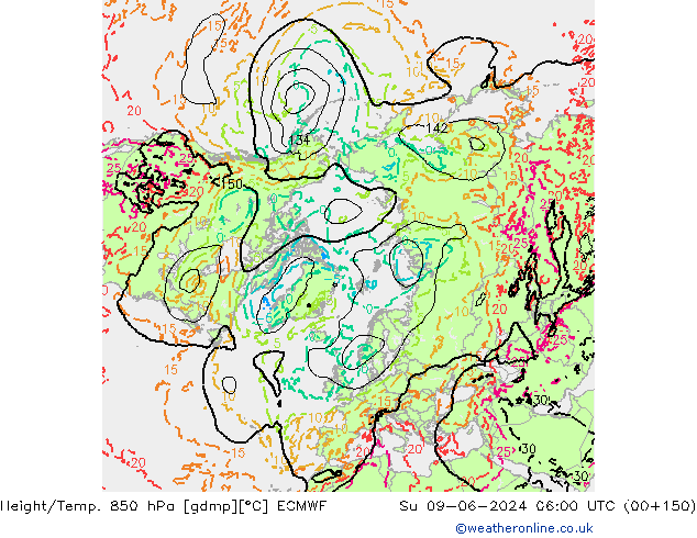 Height/Temp. 850 hPa ECMWF dom 09.06.2024 06 UTC