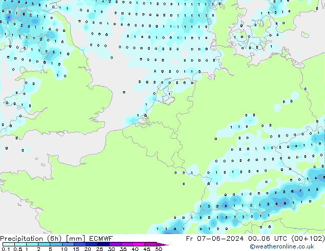 Z500/Rain (+SLP)/Z850 ECMWF Fr 07.06.2024 06 UTC