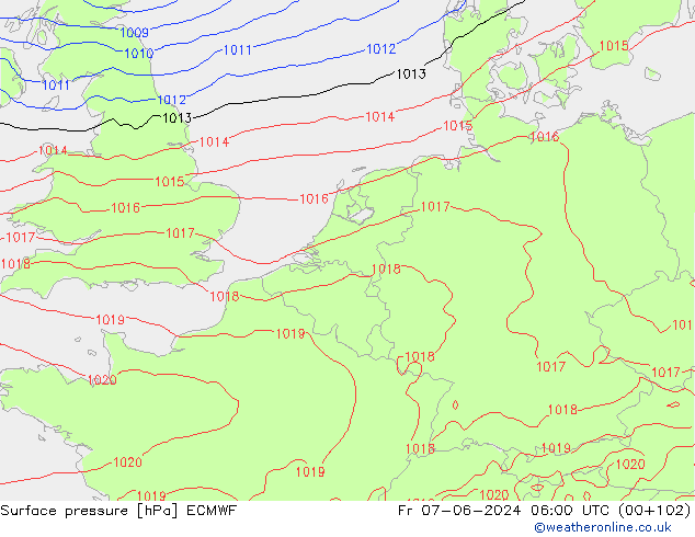 Surface pressure ECMWF Fr 07.06.2024 06 UTC