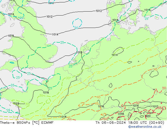 Theta-e 850hPa ECMWF Do 06.06.2024 18 UTC