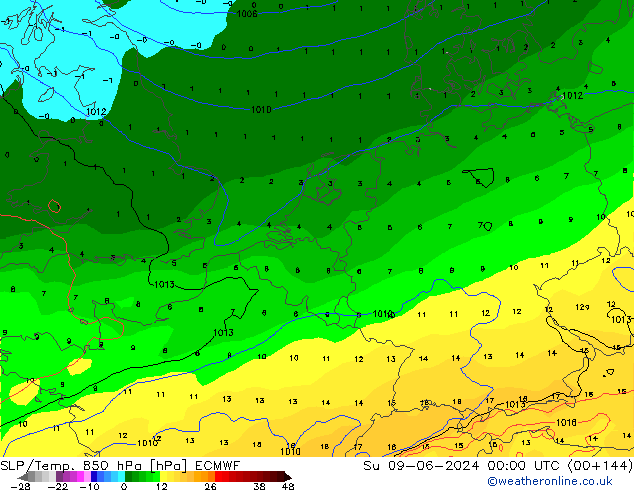 850 hPa Yer Bas./Sıc ECMWF Paz 09.06.2024 00 UTC