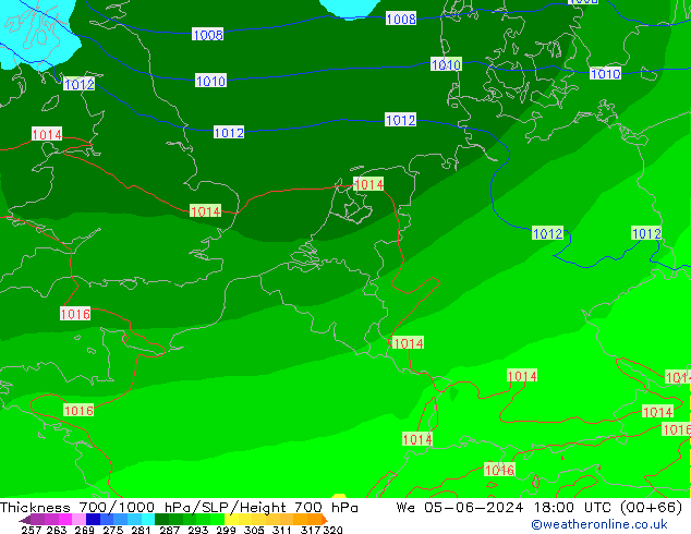 Thck 700-1000 hPa ECMWF mer 05.06.2024 18 UTC