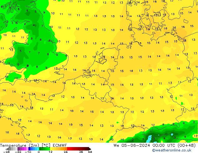 Temperatura (2m) ECMWF Qua 05.06.2024 00 UTC