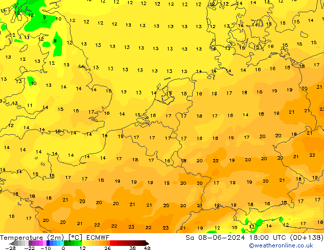 température (2m) ECMWF sam 08.06.2024 18 UTC