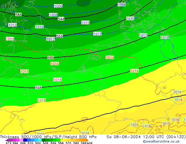 Dikte 500-1000hPa ECMWF za 08.06.2024 12 UTC