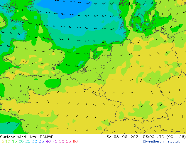 Viento 10 m ECMWF sáb 08.06.2024 06 UTC