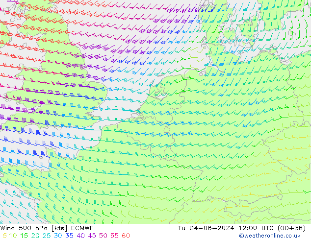 Wind 500 hPa ECMWF Di 04.06.2024 12 UTC