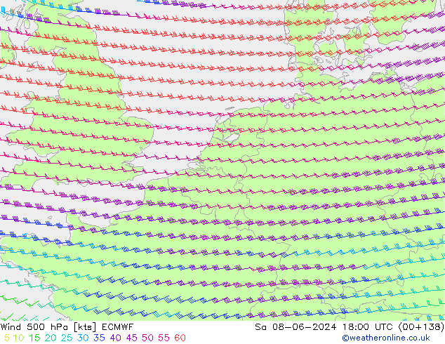 Wind 500 hPa ECMWF Sa 08.06.2024 18 UTC