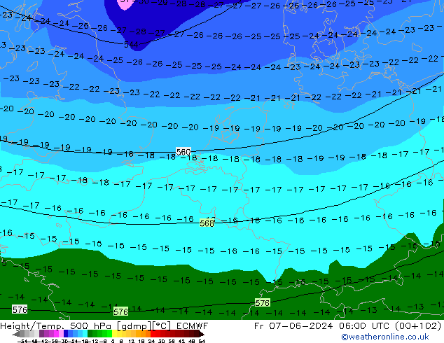 Z500/Rain (+SLP)/Z850 ECMWF Fr 07.06.2024 06 UTC