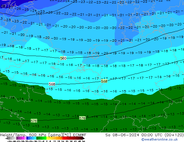 Z500/Rain (+SLP)/Z850 ECMWF Sa 08.06.2024 00 UTC