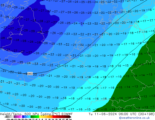 Z500/Rain (+SLP)/Z850 ECMWF вт 11.06.2024 06 UTC