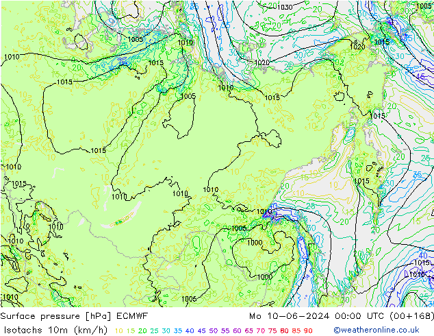 Isotachs (kph) ECMWF Seg 10.06.2024 00 UTC