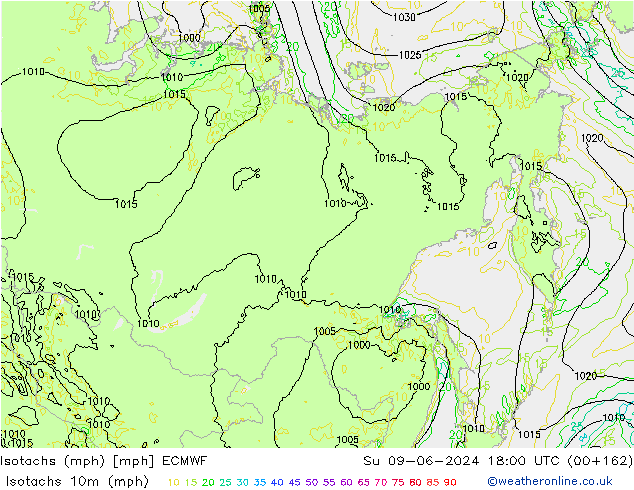 Isotachs (mph) ECMWF Su 09.06.2024 18 UTC