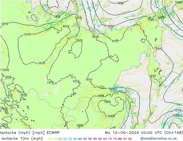 Isotachen (mph) ECMWF ma 10.06.2024 00 UTC
