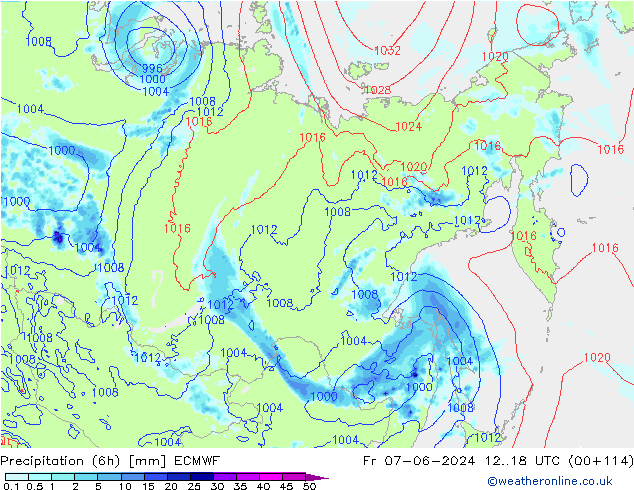 Precipitation (6h) ECMWF Fr 07.06.2024 18 UTC