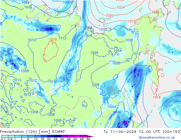 Precipitazione (12h) ECMWF mar 11.06.2024 00 UTC