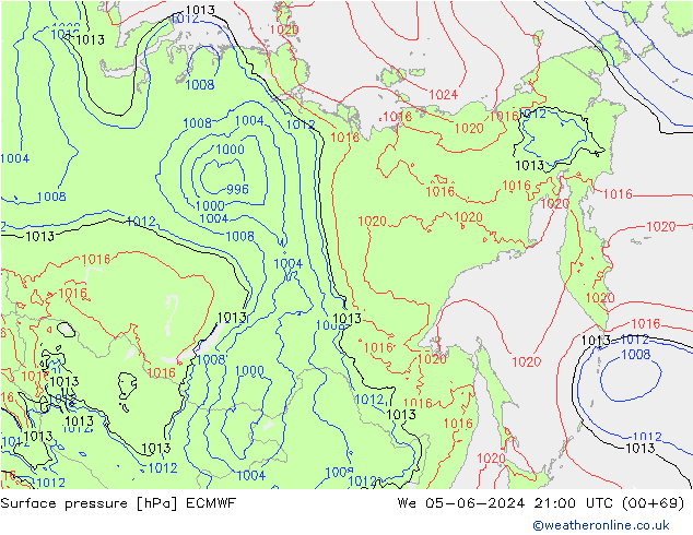 ciśnienie ECMWF śro. 05.06.2024 21 UTC
