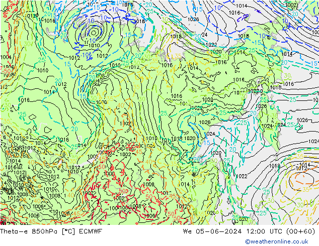 Theta-e 850hPa ECMWF We 05.06.2024 12 UTC